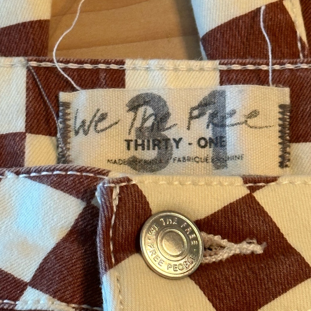 Free People Brown and Cream Checkerboard Flare Pants - Picture 3 of 4